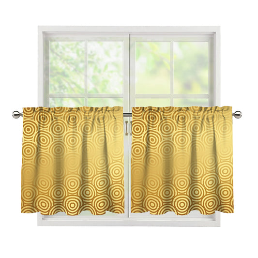Gold Chinese Pattern Print Tier Curtains