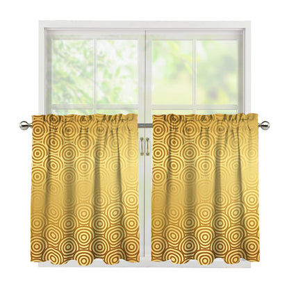 Gold Chinese Pattern Print Tier Curtains