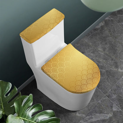 Gold Chinese Pattern Print Toilet Lid And Tank Cover Set