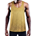 Gold Chinese Pattern Print Men's Workout Tank Top