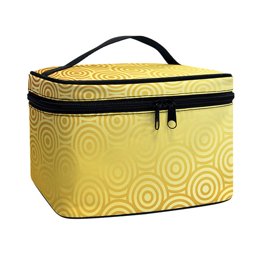 Gold Chinese Pattern Print Travel Makeup Bag
