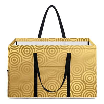 Gold Chinese Pattern Print Utility Tote Bag