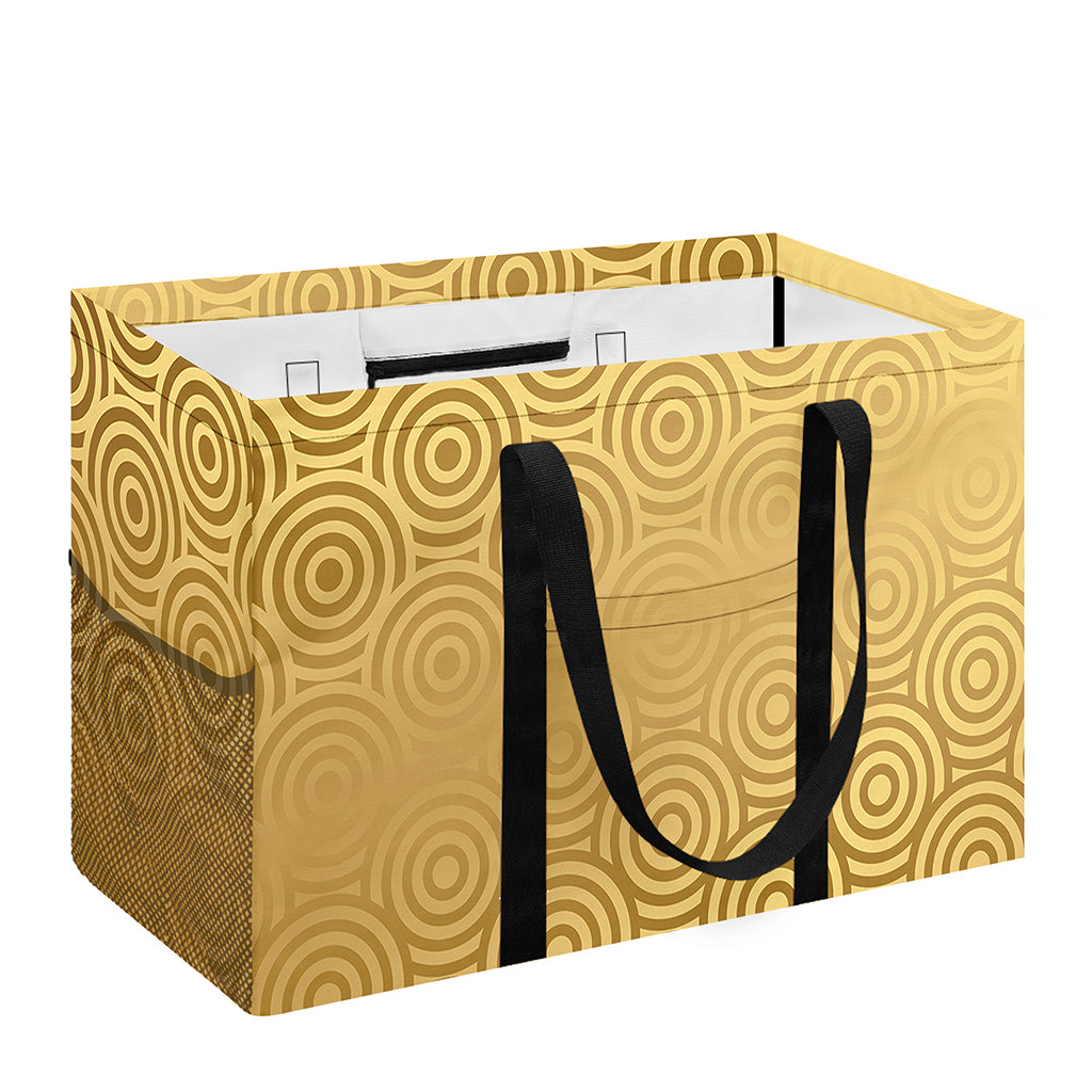 Gold Chinese Pattern Print Utility Tote Bag