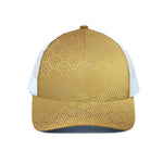 Gold Chinese Pattern Print White Mesh Trucker Cap