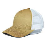 Gold Chinese Pattern Print White Mesh Trucker Cap