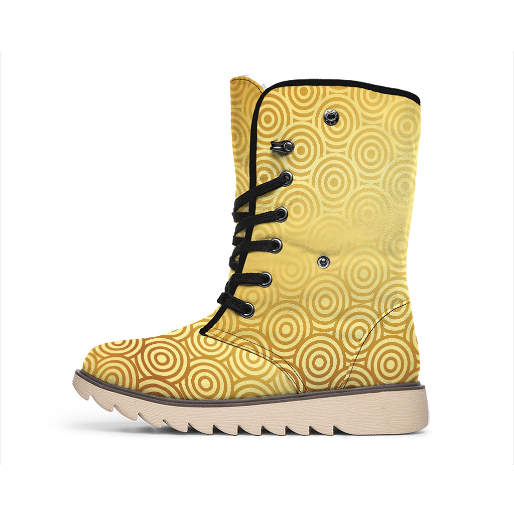Gold Chinese Pattern Print Winter Boots