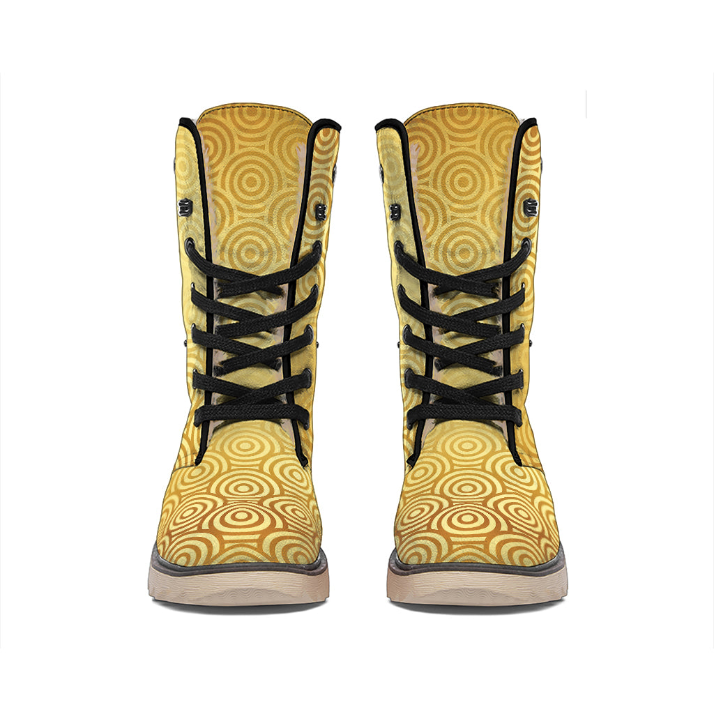 Gold Chinese Pattern Print Winter Boots