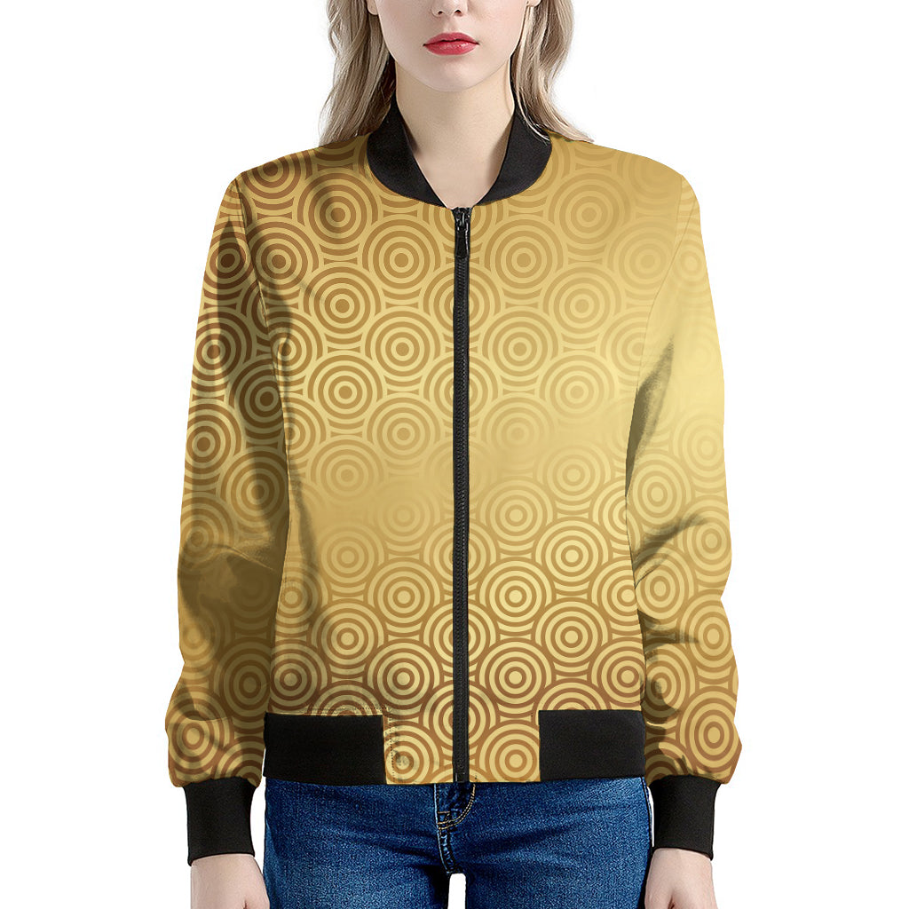 Gold Chinese Pattern Print Women's Bomber Jacket