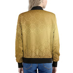Gold Chinese Pattern Print Women's Bomber Jacket