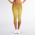 Gold Chinese Pattern Print Women's Capri Leggings