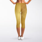 Gold Chinese Pattern Print Women's Capri Leggings