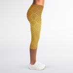Gold Chinese Pattern Print Women's Capri Leggings
