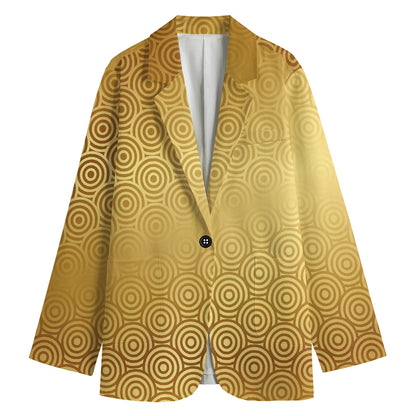 Gold Chinese Pattern Print Women's Cotton Blazer