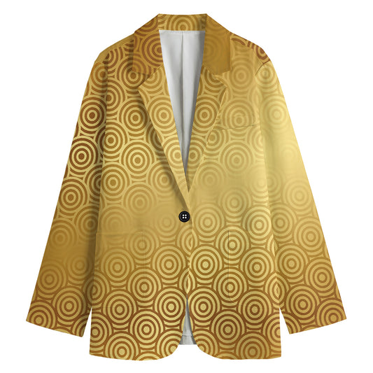 Gold Chinese Pattern Print Women's Cotton Blazer