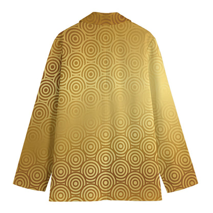Gold Chinese Pattern Print Women's Cotton Blazer