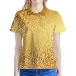 Gold Chinese Pattern Print Women's Polo Shirt