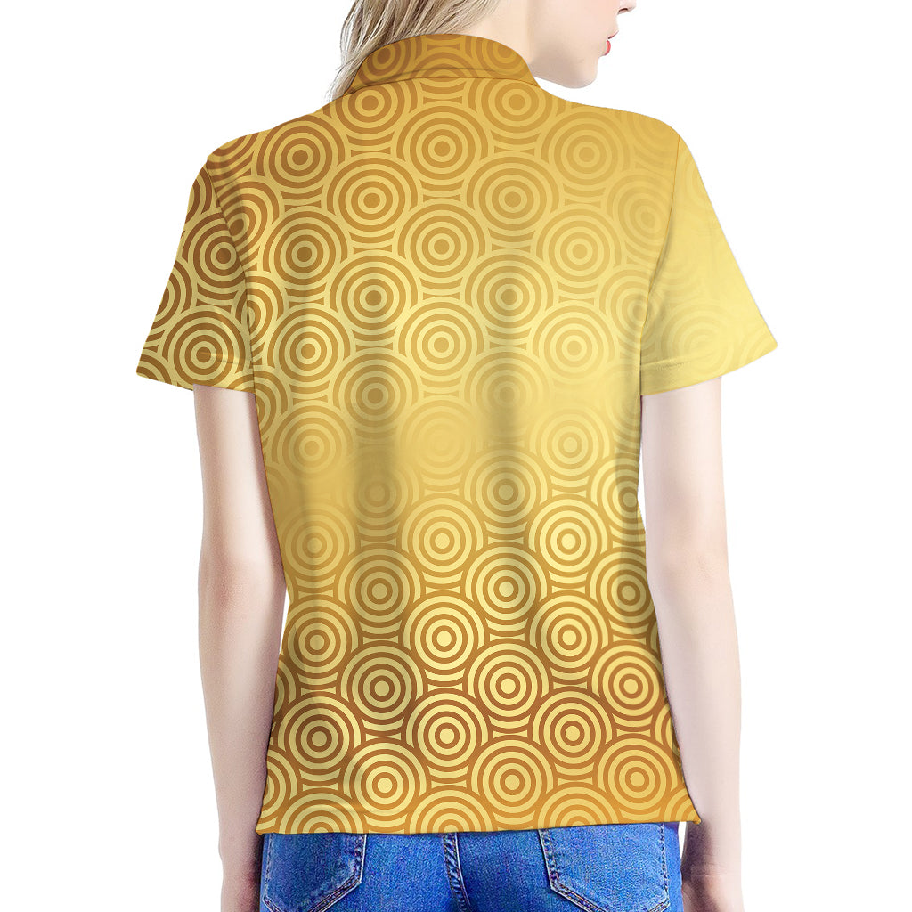 Gold Chinese Pattern Print Women's Polo Shirt
