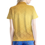 Gold Chinese Pattern Print Women's Polo Shirt