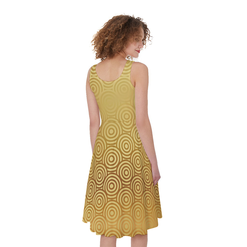 Gold Chinese Pattern Print Women's Sleeveless Dress