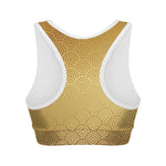 Gold Chinese Pattern Print Women's Sports Bra