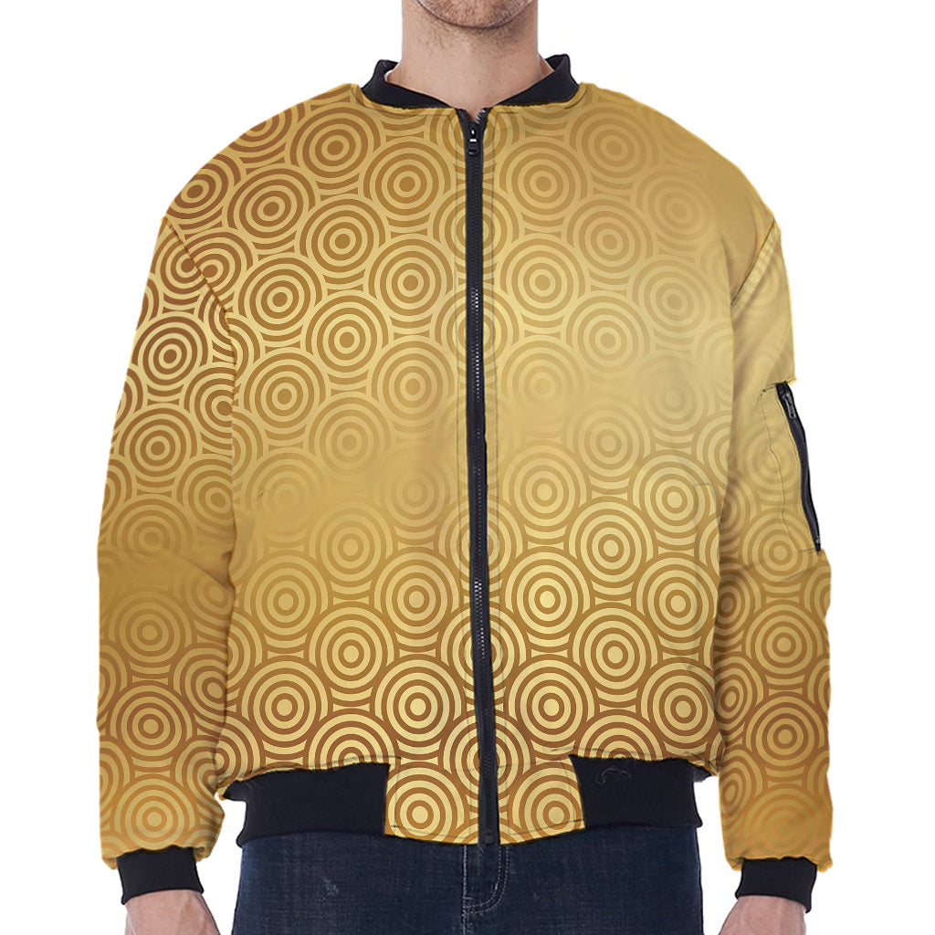 Gold Chinese Pattern Print Zip Sleeve Bomber Jacket