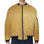 Gold Chinese Pattern Print Zip Sleeve Bomber Jacket