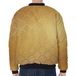Gold Chinese Pattern Print Zip Sleeve Bomber Jacket