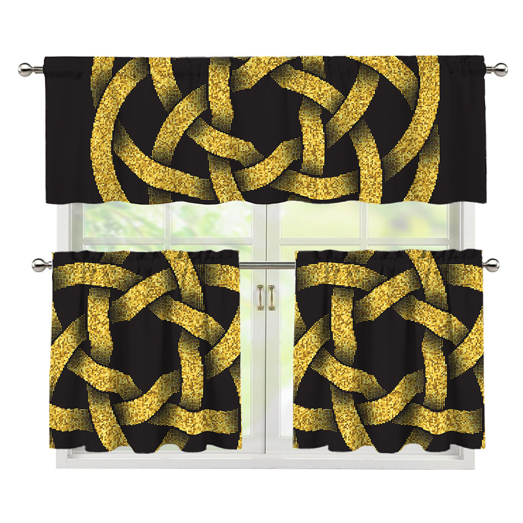 Gold Circle Celtic Knot Symbol Print 3 Piece Kitchen Curtains