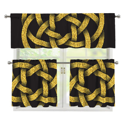Gold Circle Celtic Knot Symbol Print 3 Piece Kitchen Curtains