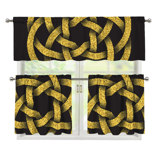 Gold Circle Celtic Knot Symbol Print 3 Piece Kitchen Curtains