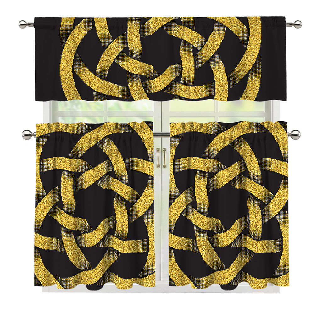 Gold Circle Celtic Knot Symbol Print 3 Piece Kitchen Curtains