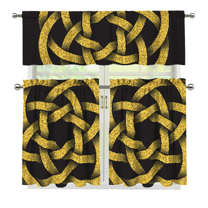 Gold Circle Celtic Knot Symbol Print 3 Piece Kitchen Curtains