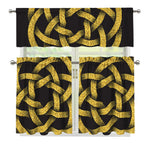 Gold Circle Celtic Knot Symbol Print 3 Piece Kitchen Curtains