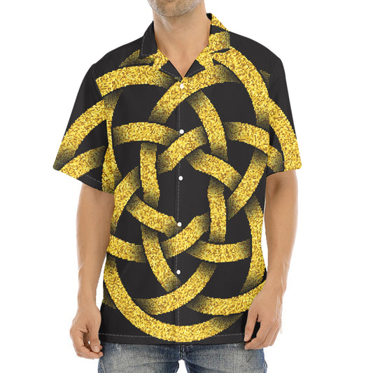 Gold Circle Celtic Knot Symbol Print Aloha Shirt