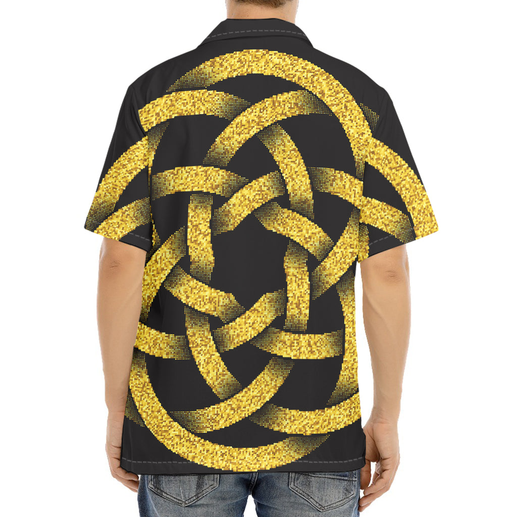 Gold Circle Celtic Knot Symbol Print Aloha Shirt