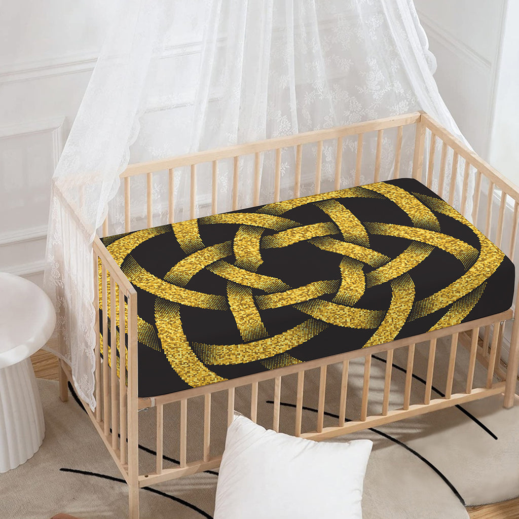 Gold Circle Celtic Knot Symbol Print Baby Crib Sheet