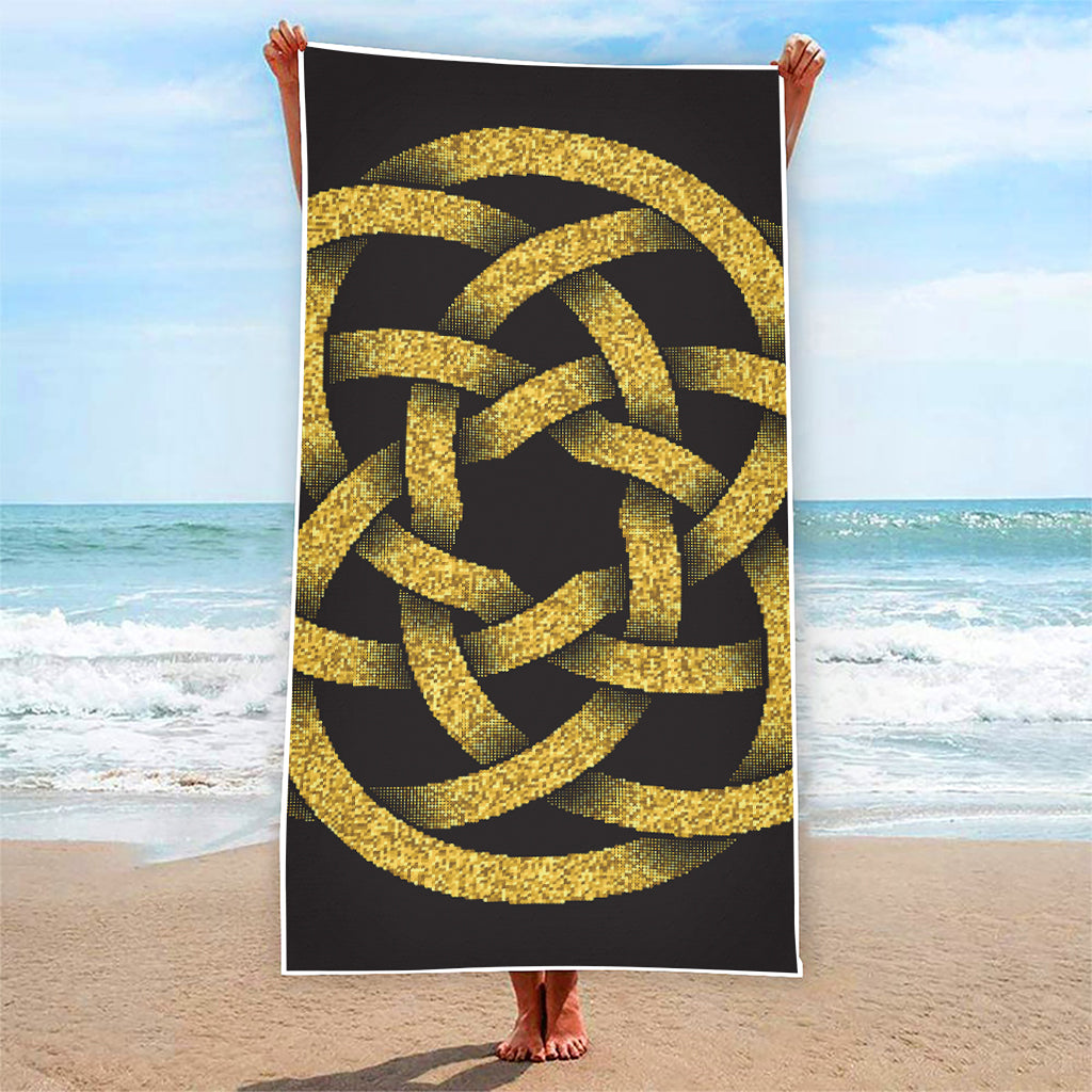 Gold Circle Celtic Knot Symbol Print Beach Towel