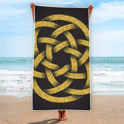 Gold Circle Celtic Knot Symbol Print Beach Towel
