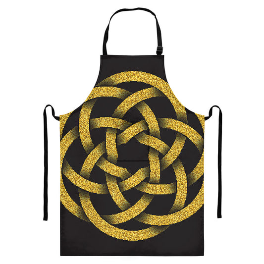 Gold Circle Celtic Knot Symbol Print Bib Apron With Pocket