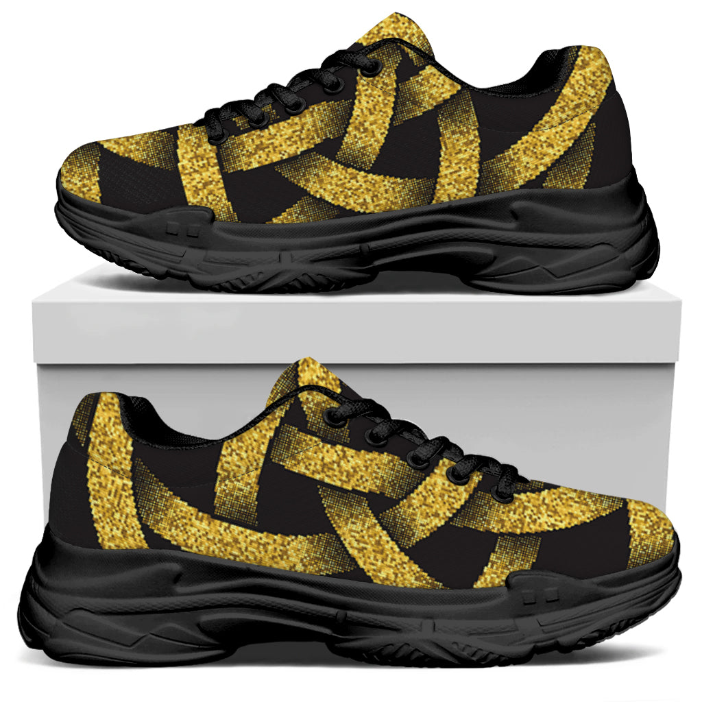 Gold Circle Celtic Knot Symbol Print Black Chunky Shoes