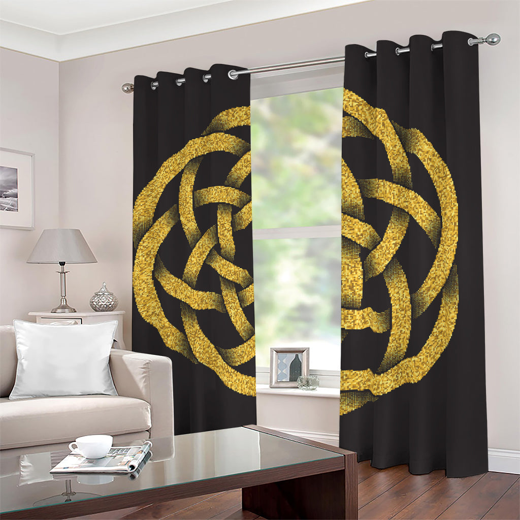 Gold Circle Celtic Knot Symbol Print Blackout Grommet Curtains