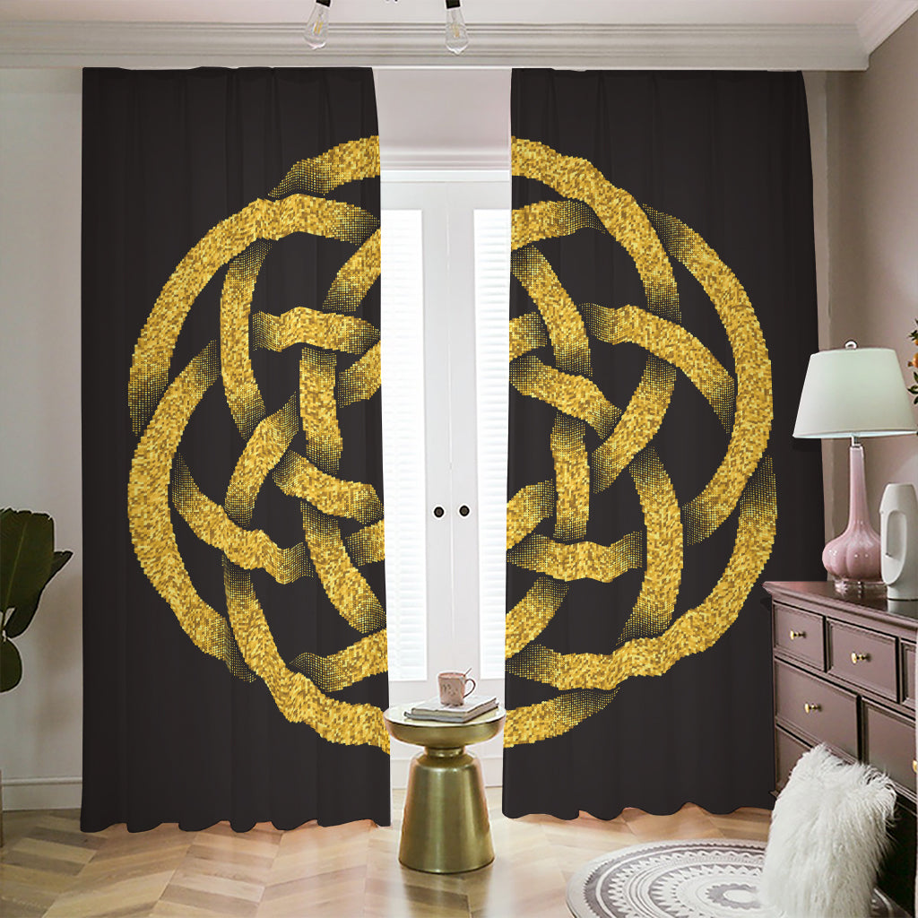 Gold Circle Celtic Knot Symbol Print Blackout Pencil Pleat Curtains