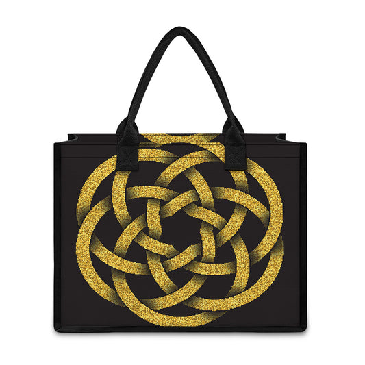 Gold Circle Celtic Knot Symbol Print Canvas Tote Bag