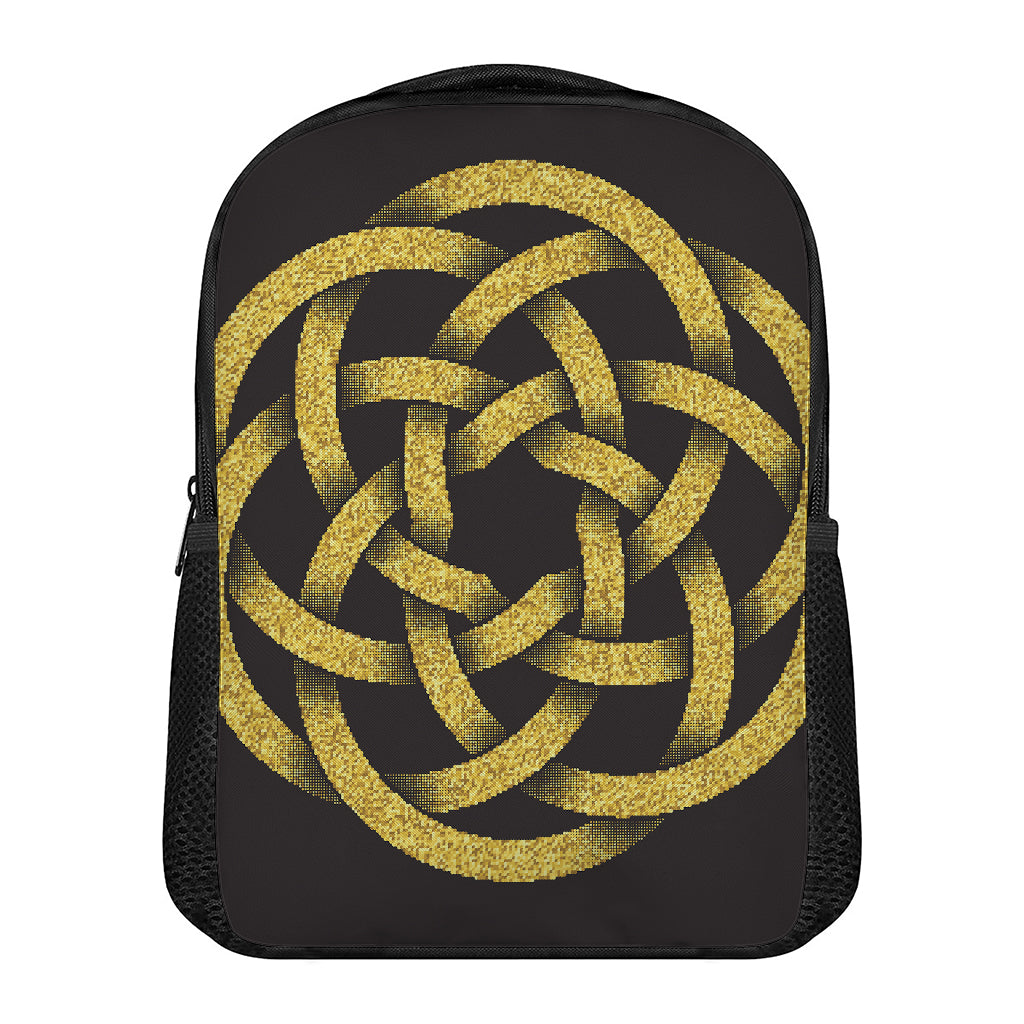 Gold Circle Celtic Knot Symbol Print Casual Backpack