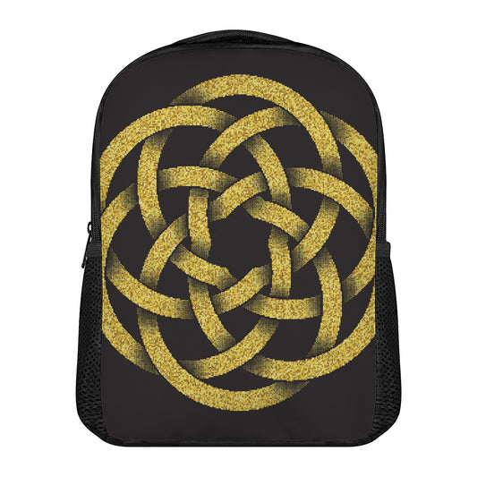 Gold Circle Celtic Knot Symbol Print Casual Backpack
