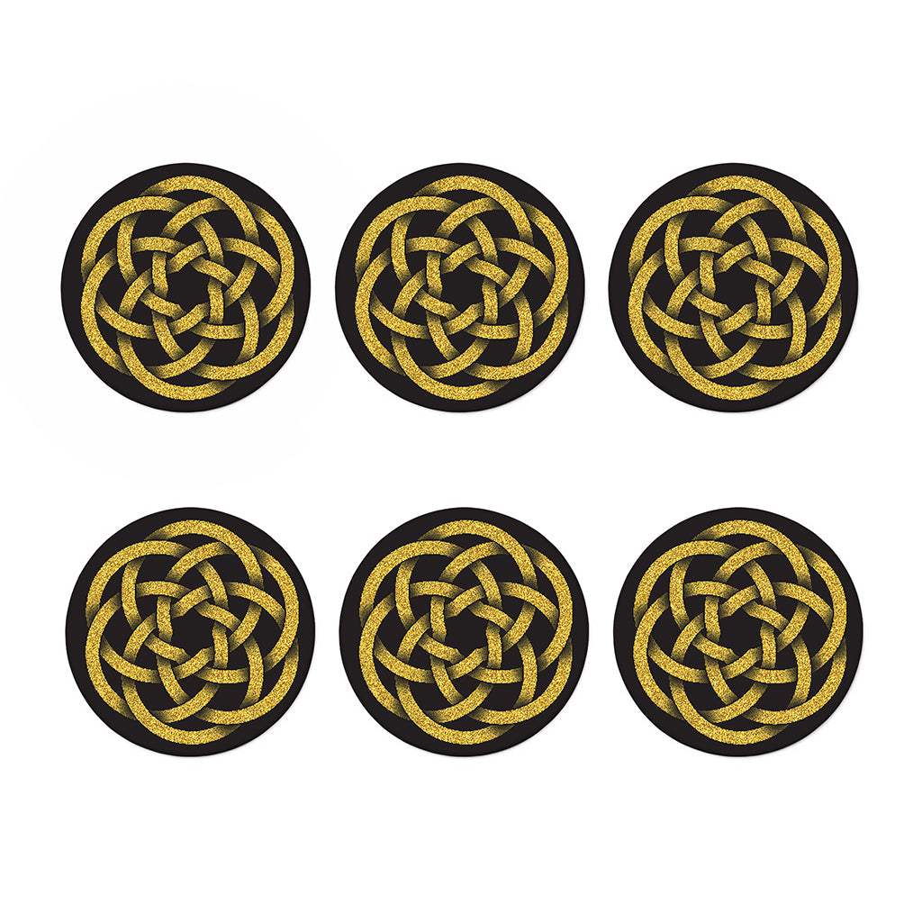 Gold Circle Celtic Knot Symbol Print Coaster Set
