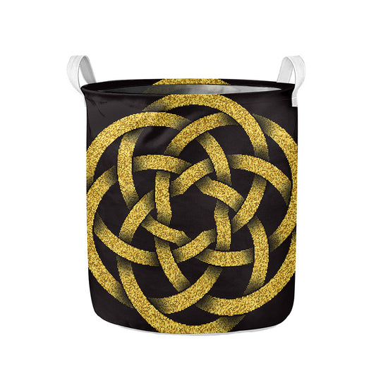 Gold Circle Celtic Knot Symbol Print Collapsible Laundry Basket