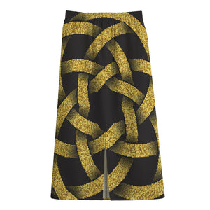 Gold Circle Celtic Knot Symbol Print Cotton Front Slit Maxi Skirt