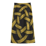 Gold Circle Celtic Knot Symbol Print Cotton Front Slit Maxi Skirt