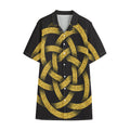 Gold Circle Celtic Knot Symbol Print Cotton Hawaiian Shirt